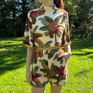 Farm Rio Nossa Selva Crop Top and Linen Blend Short Set Size Small EUC